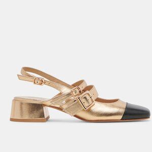 NEW DOLCE VITA Crinkle Patent Leather Patsy Heels in multi gold 725 3j7